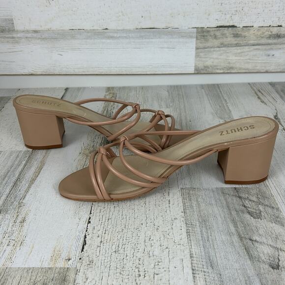 Schutz Princey Strappy Slide Sandals womens 11 beige leather block heel new nude - Picture 6 of 8